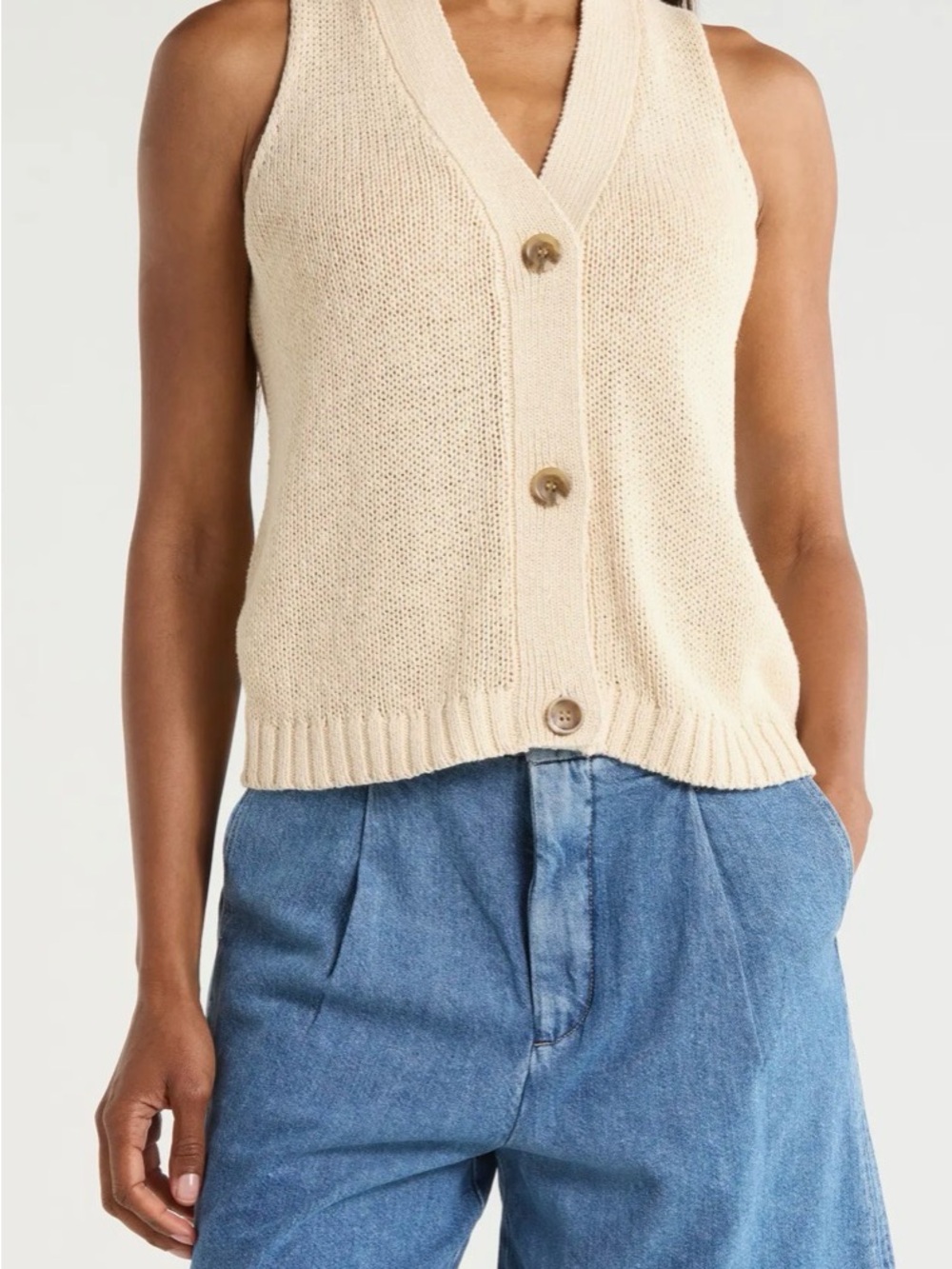 DL1961 Cream V-Neck Button-Front Knit Vest
